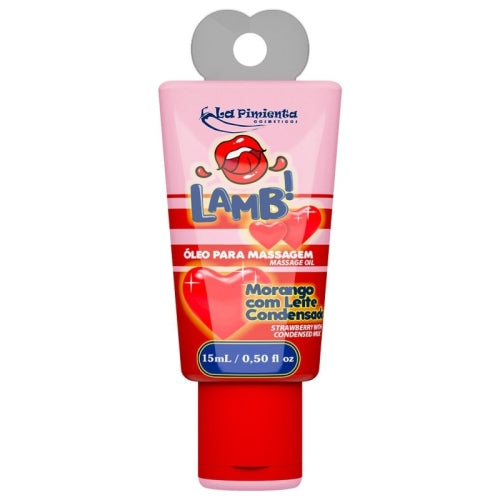 ÓLEO PARA MASSAGEM BEIJÁVEL LAMB - MORANGO COM LEITE CONDENSADO - 15mL
