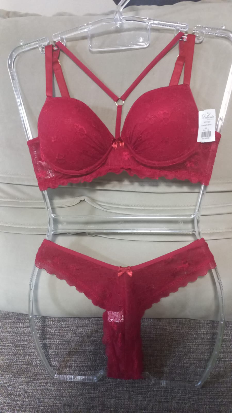 Conjunto Lingerie Strip com Bojo e Alças Cruzadas - frente