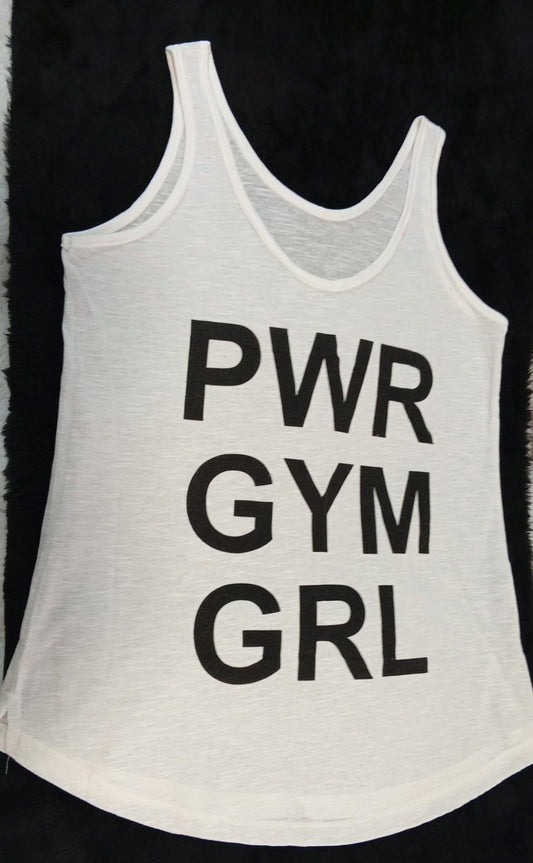 Regata Fitness Flamê - Estampa PWR GYM GRL Branca
